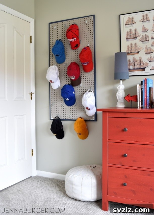 Pegboard for hanging baseball caps and hats