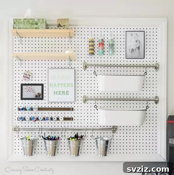 Pegboard for craft and hobby storage