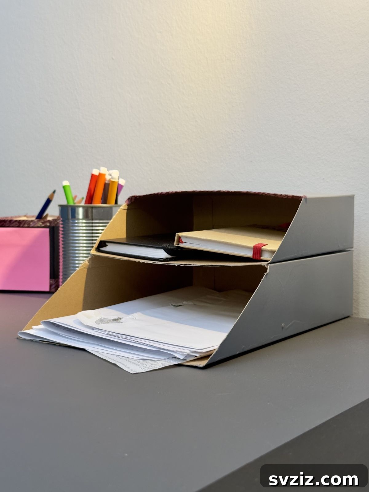 Cereal boxes repurposed into a file organizer