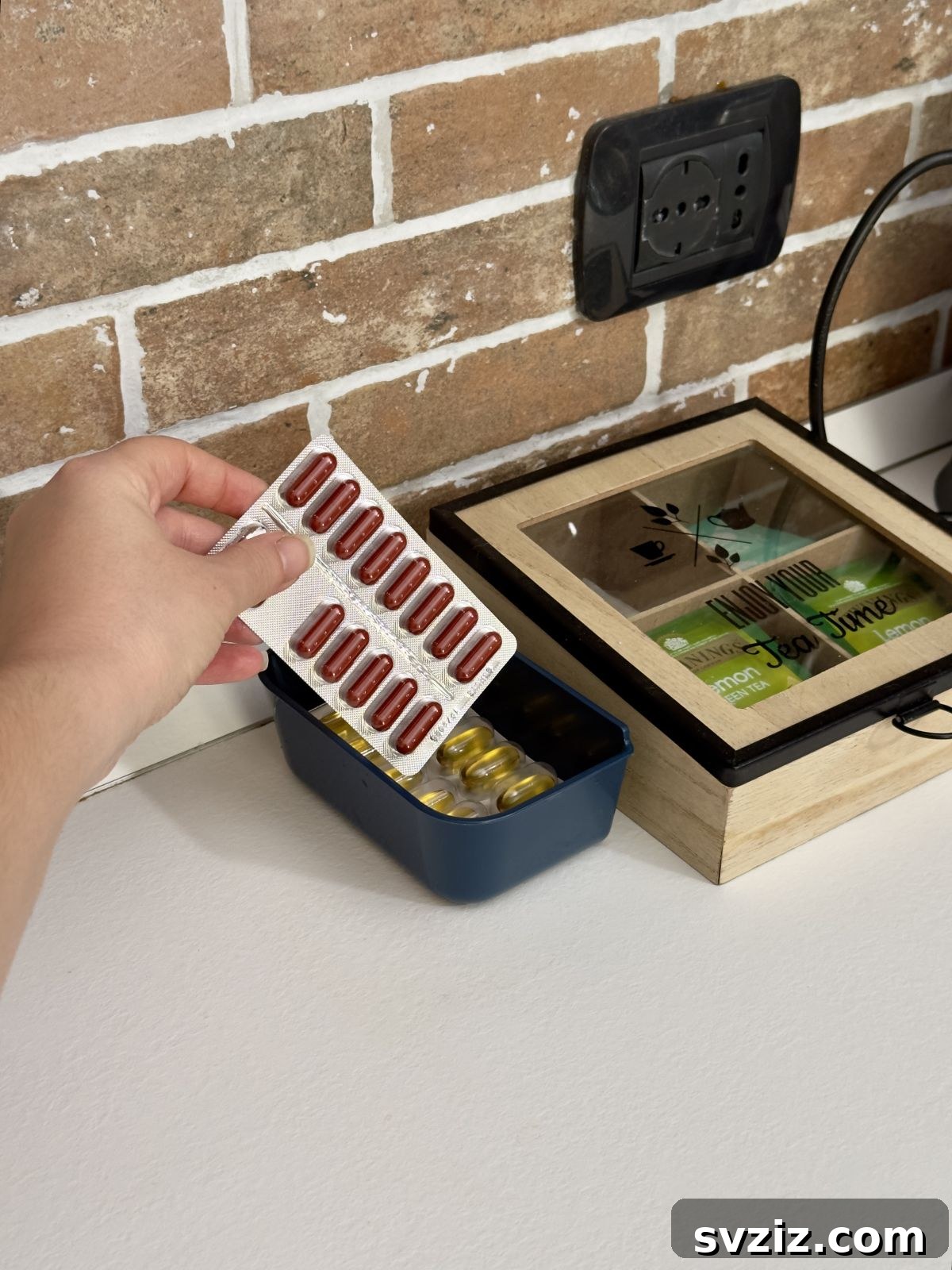 21 Genius Home Organization Hacks for ADHD Brains 9 7. Store Everyday Vitamins Next to Tea Station for reminders