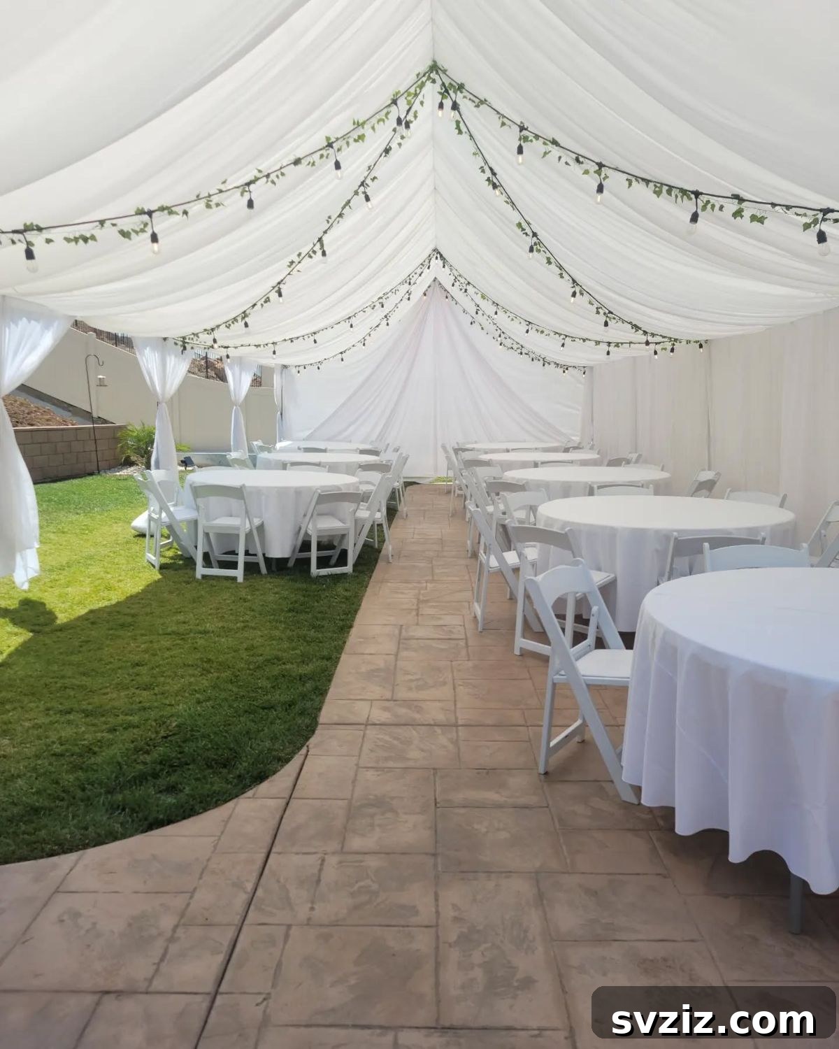 Enchanting Backyard Wedding Decor 18 16. Full Draping & Bistro Lights