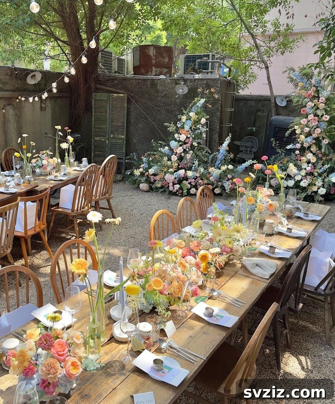 Enchanting Backyard Wedding Decor 3 1. Delicate Colorful Florals