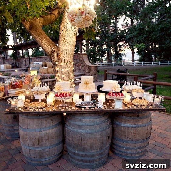 Enchanting Backyard Wedding Decor 5 3. Barrel Dessert Station