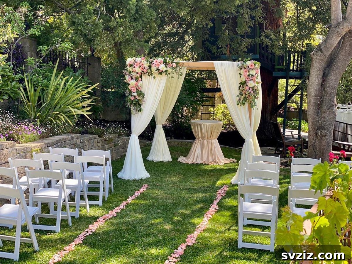 Enchanting Backyard Wedding Decor 10 8. Stunning Draped Altar