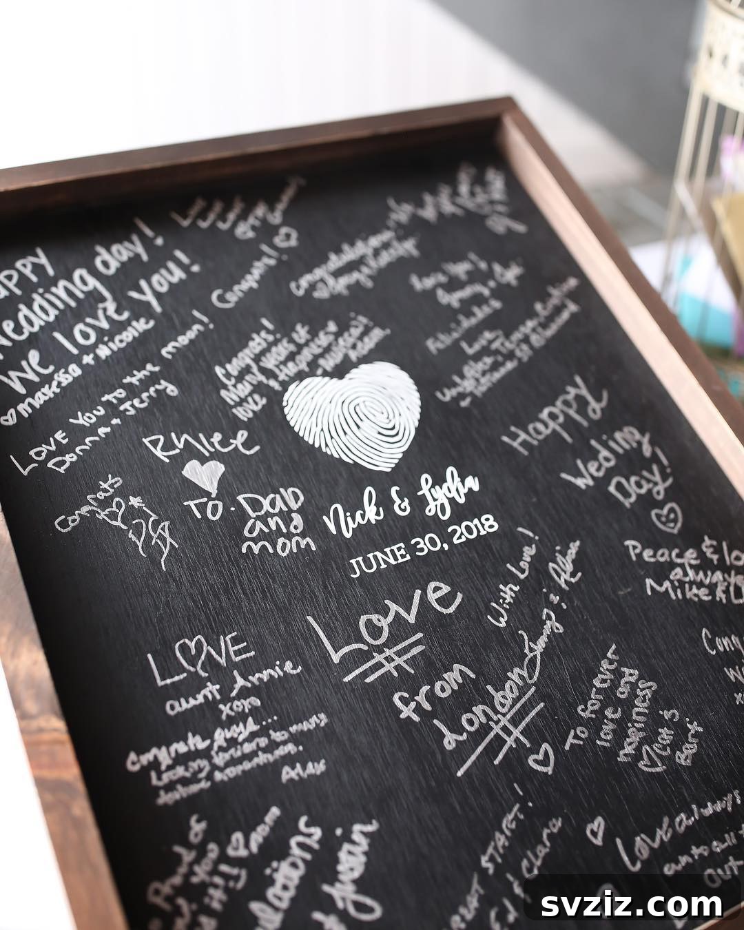23 Ingenious Wedding Guest Signature Ideas 17 Chalkboard used as a wedding guest book for temporary messages or a display.
