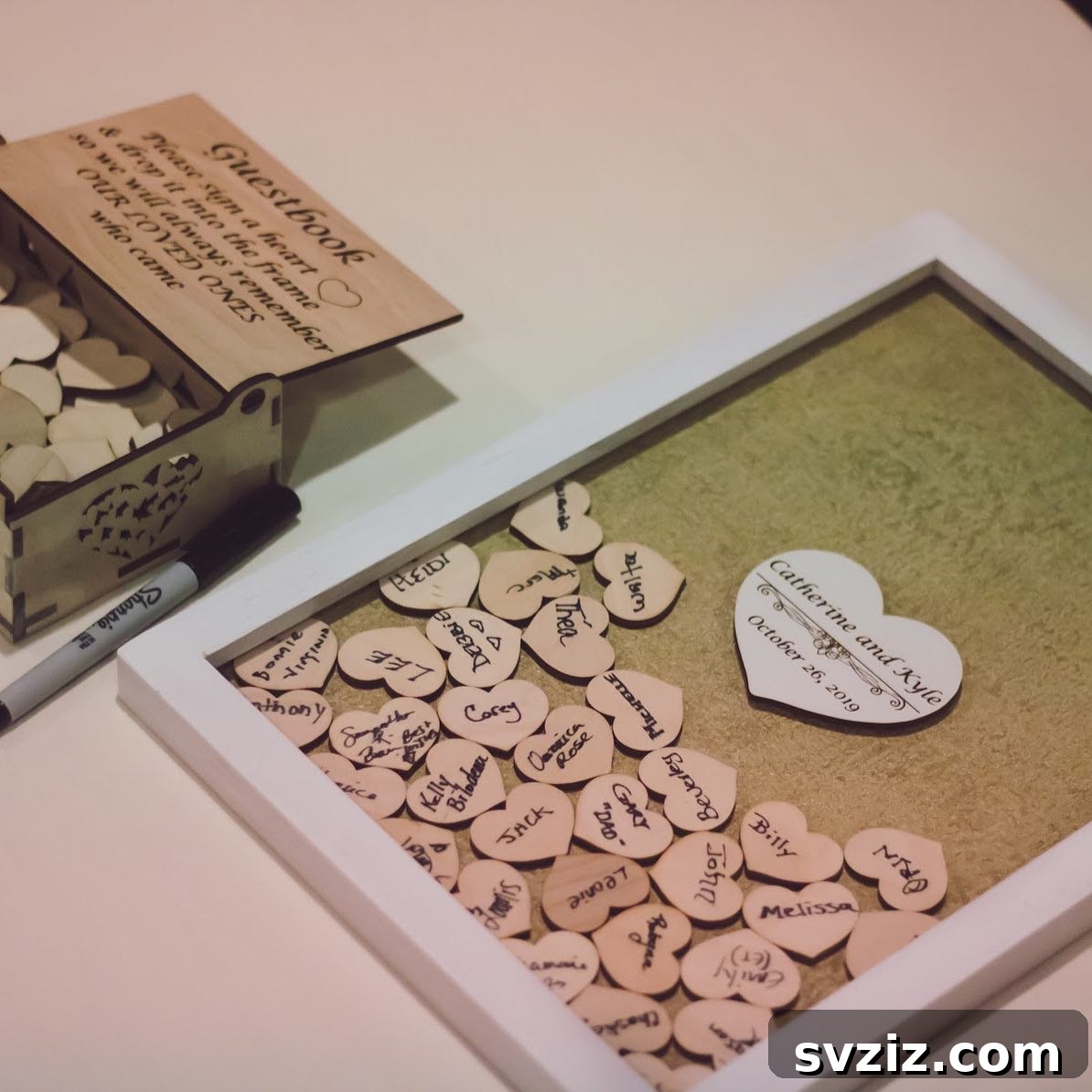 23 Ingenious Wedding Guest Signature Ideas 23 Adorable wooden hearts guest book, where guests write messages on heart-shaped tokens.