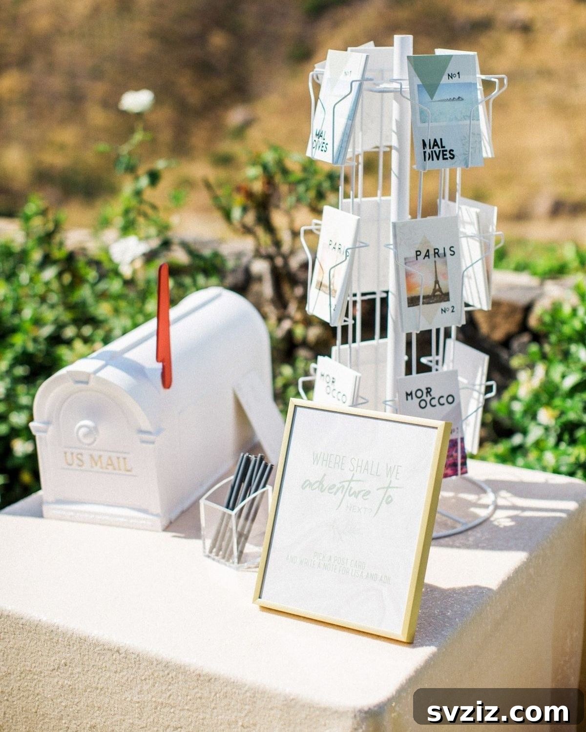 23 Ingenious Wedding Guest Signature Ideas 24 Around the World Postcards guest book, inviting guests to choose a country and write a message.