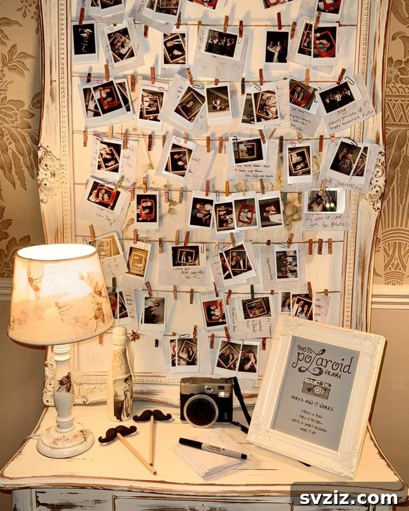 23 Ingenious Wedding Guest Signature Ideas 25 Vintage Polaroid bureau used as an interactive wedding guest book station for instant photos.