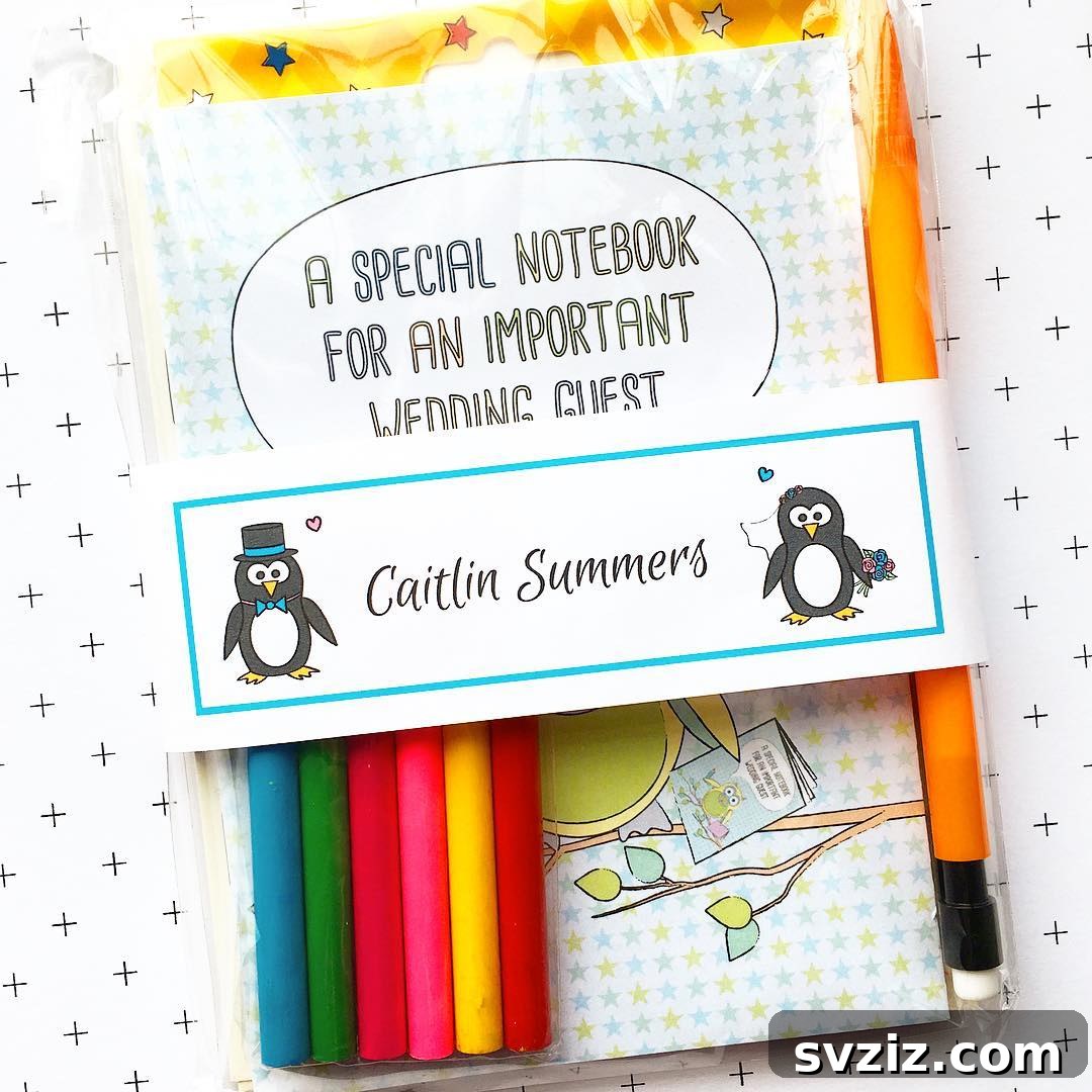 Kids activity packs at a wedding reception