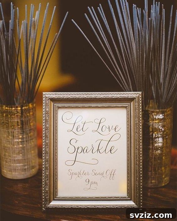 Wedding guests holding sparklers for a magical send-off