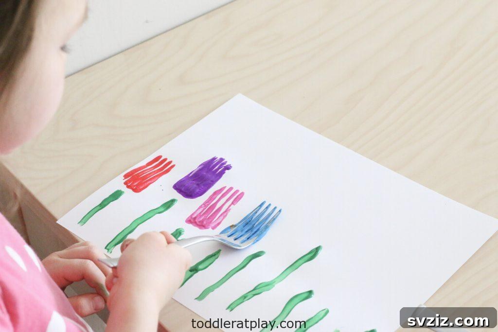 Creative Spring Art for Kids 12 Creative Fork Stamped Tulips Art Project for Kids