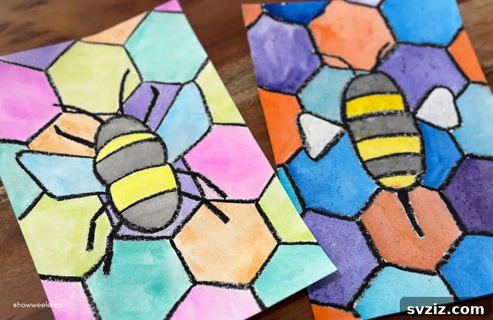Creative Spring Art for Kids 19 Educational Bee Art Activity with Watercolor Crayon Resist