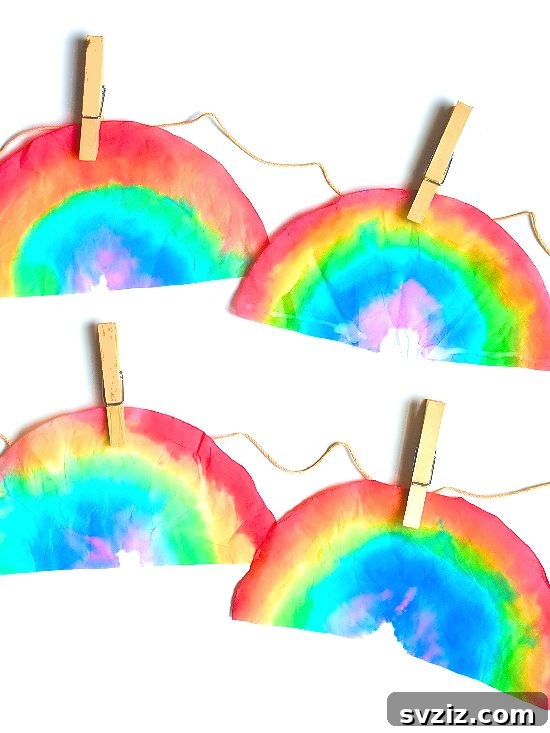 Creative Spring Art for Kids 24 Whimsical Coffee Filter Watercolor Rainbows Kids Craft