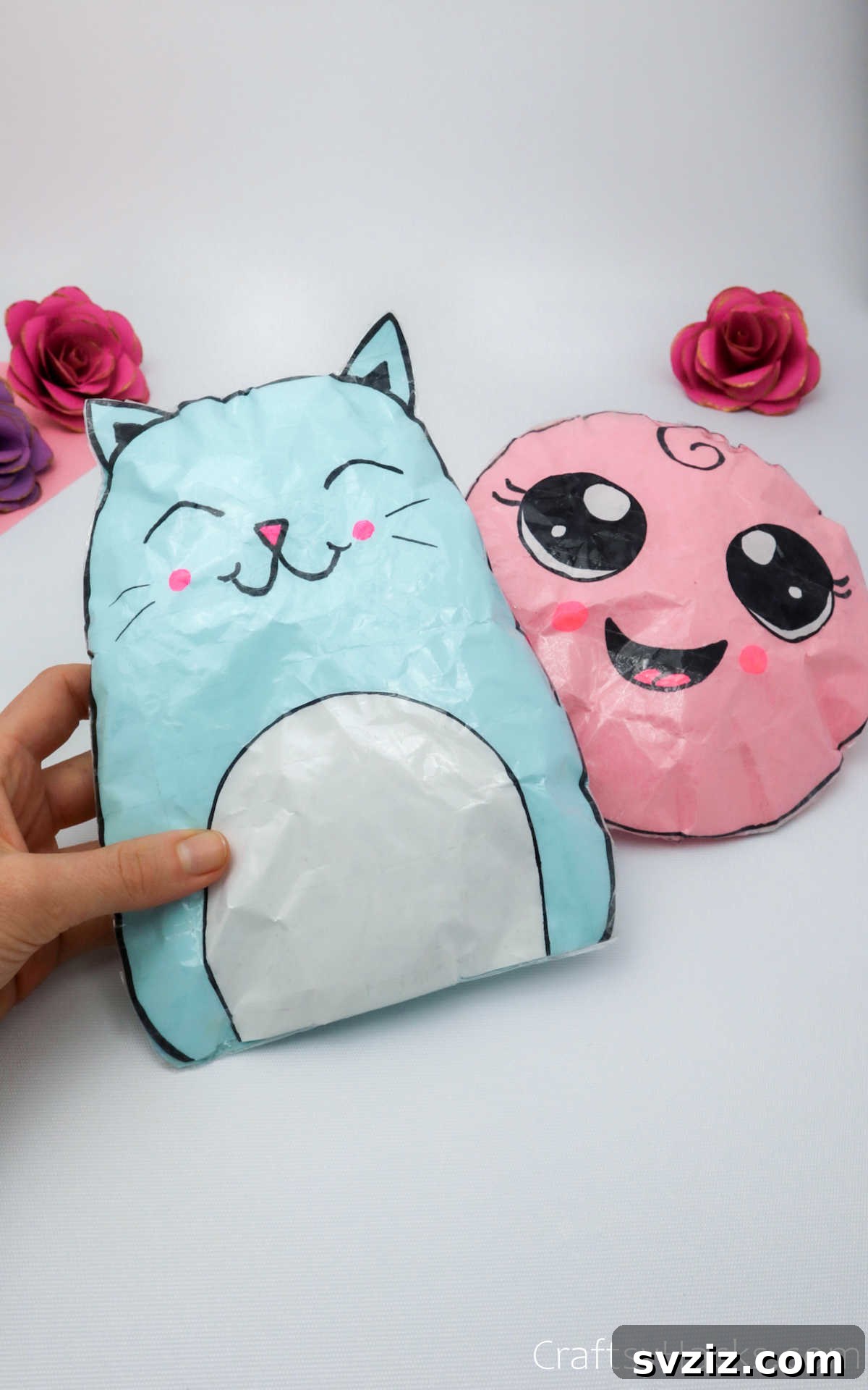 31 Effortless Kids Crafts for Hours of Fun 13 Customizable Paper Squishies craft, an engaging project for kids using paper, glue, and soft toy filling.