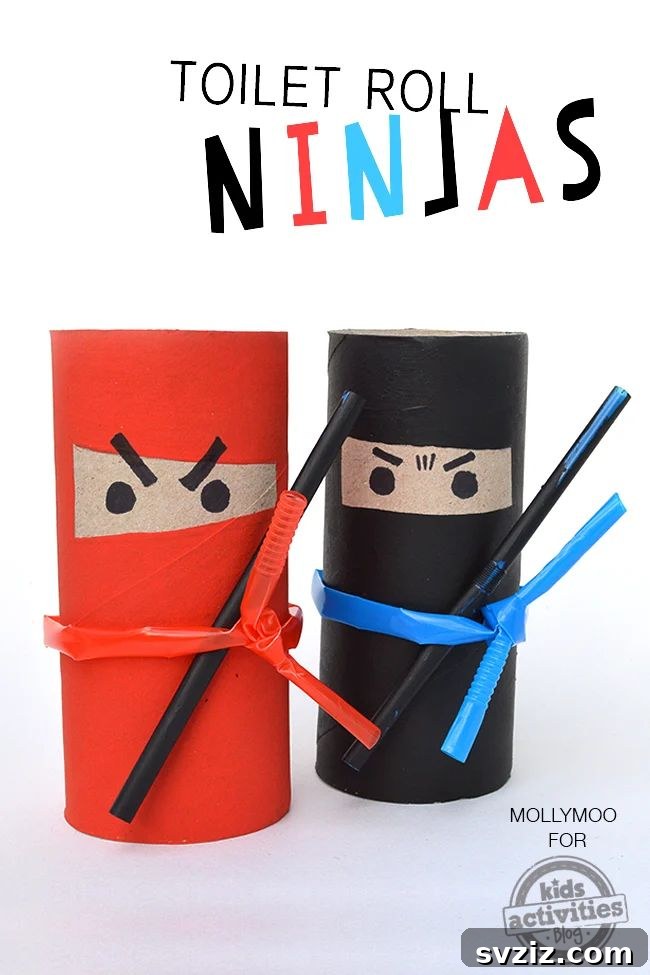 31 Effortless Kids Crafts for Hours of Fun 14 Easy and fun Toilet Roll Ninjas craft, perfect for quick creative projects using household items.