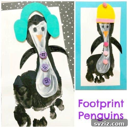 31 Effortless Kids Crafts for Hours of Fun 18 Adorable Footprint Penguin Christmas Craft, a quick and memorable project for kids to create personalized holiday cards or keepsakes.