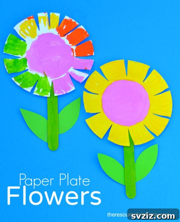 31 Effortless Kids Crafts for Hours of Fun 27 Lovely Paper Plate Flower Craft, offering an opportunity to teach kids about flower anatomy while crafting.