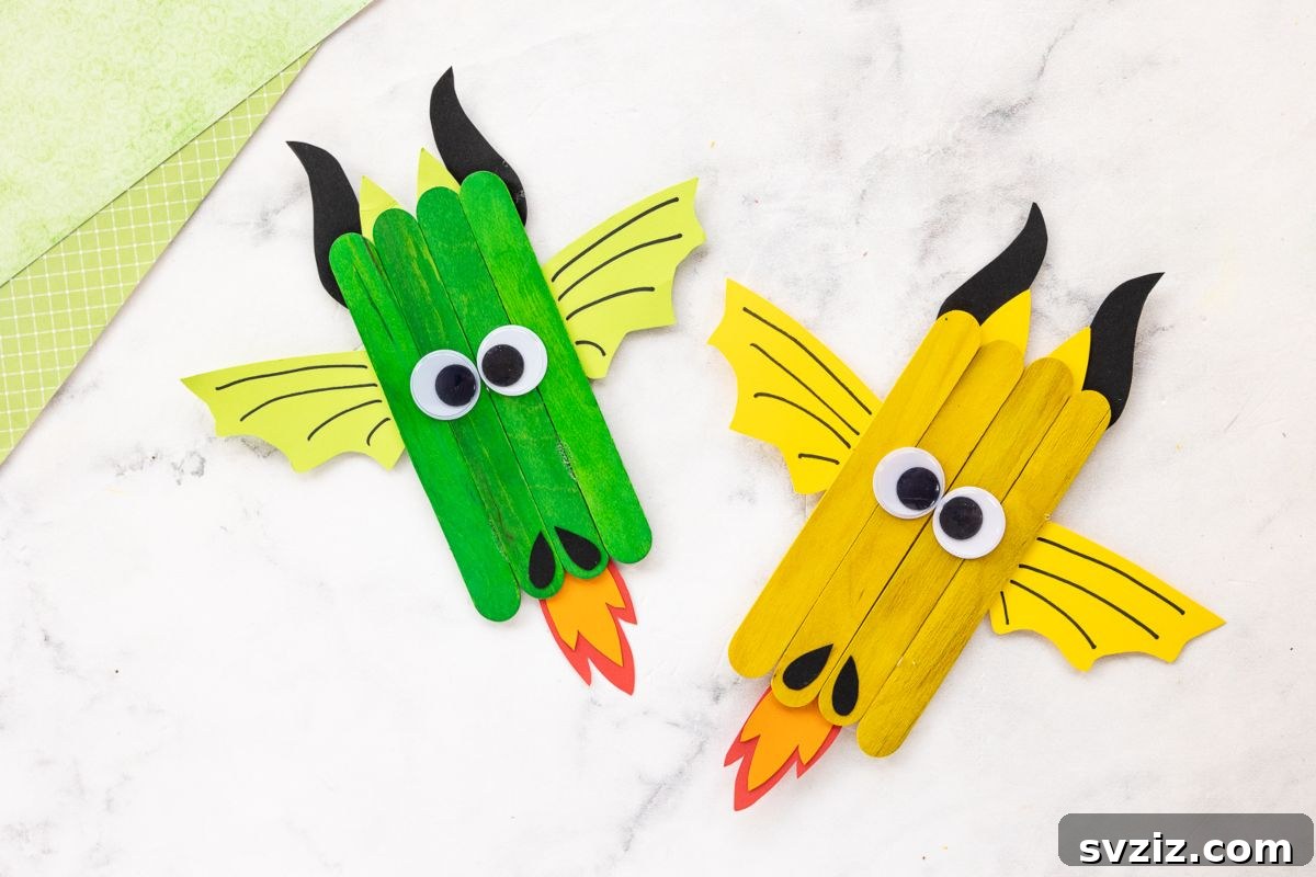 31 Effortless Kids Crafts for Hours of Fun 31 Customizable Popsicle Stick Dragon Craft, an imaginative project for kids obsessed with mythical creatures.