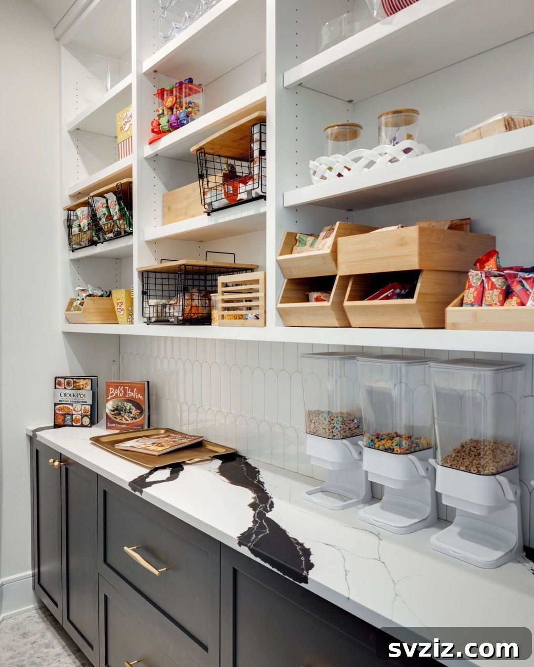 Elevate Your Pantry: 27 Brilliant Strategies for Enduring Order 16 14. A mix of Open Shelving and Closed Based Cabinetry