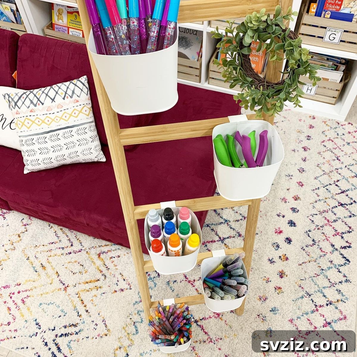 Craft Room Bliss 23 Brilliant IKEA Hacks for Your Creative Space 19 Fun Ladder & Buckets