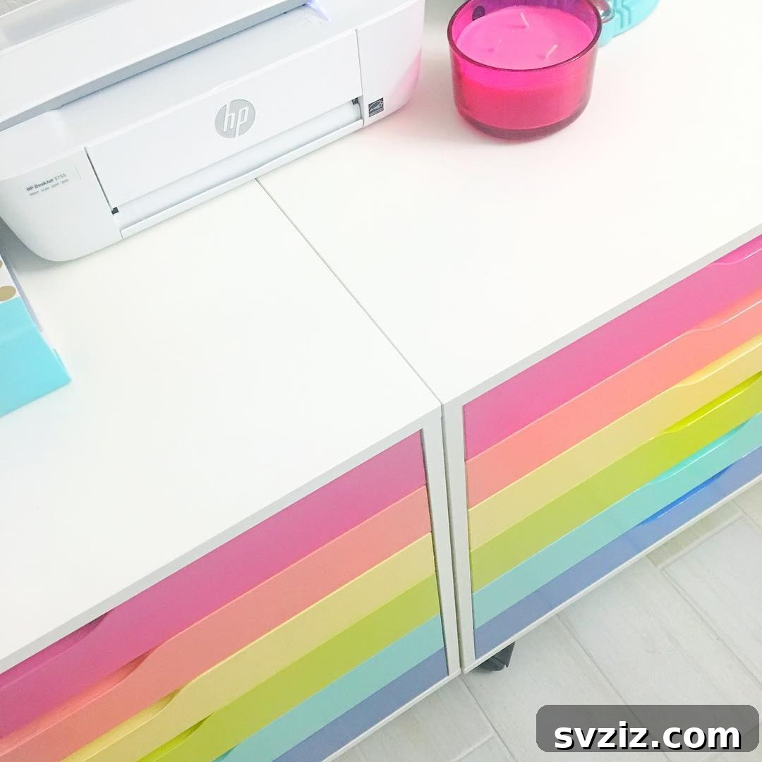 Craft Room Bliss 23 Brilliant IKEA Hacks for Your Creative Space 3 Rainbow Colored Drawers