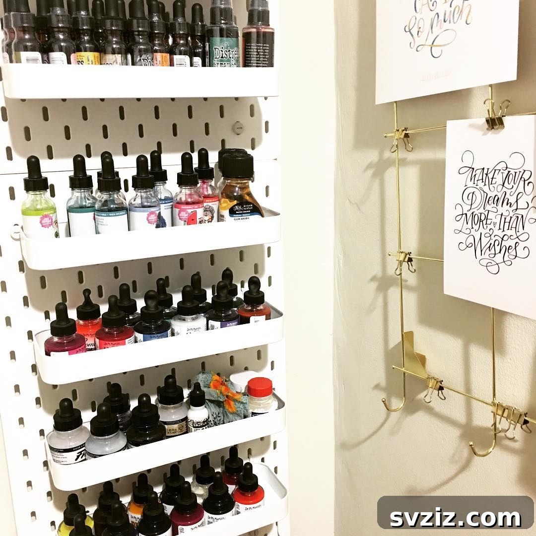 Craft Room Bliss 23 Brilliant IKEA Hacks for Your Creative Space 22 Pegboard for Craft Inks
