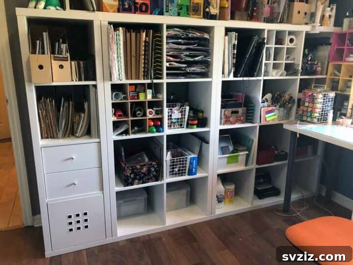 Craft Room Bliss 23 Brilliant IKEA Hacks for Your Creative Space 8 Wall of Kallax Cubes