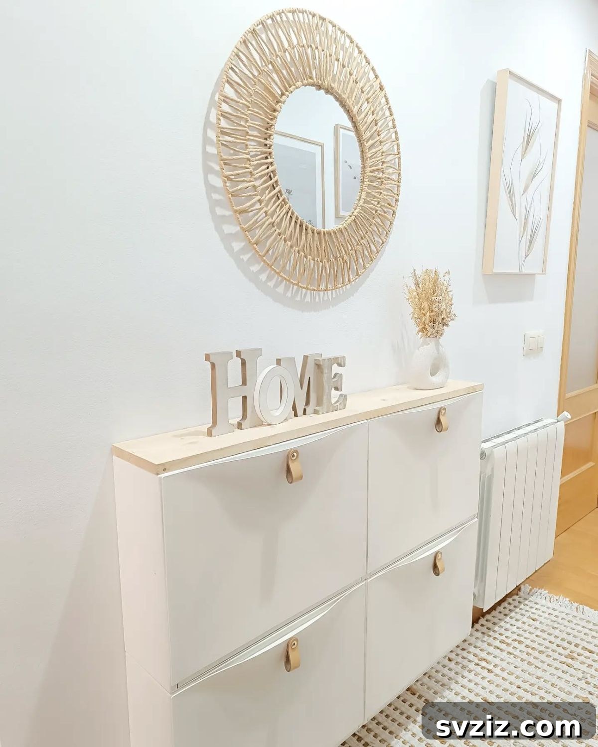 Slim Hallway Cabinet featuring an IKEA Hemnes shoe cabinet for space-saving entryway solutions.