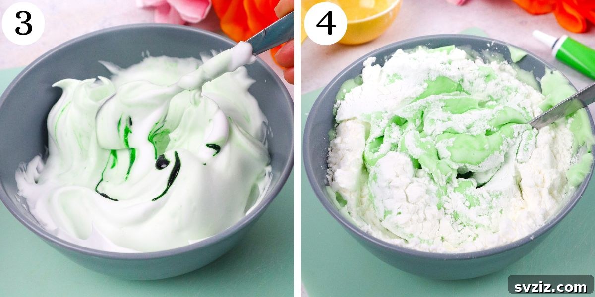 Fluffy Foam Dough 5 Creative Foam Dough: Adding cornstarch and mixing for the right texture.