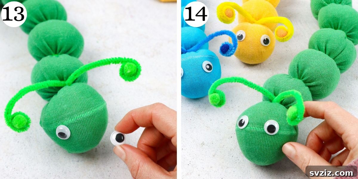 Effortless Sock Creatures 10 Quick to Make Sock Worms - Googly Eyes Attached