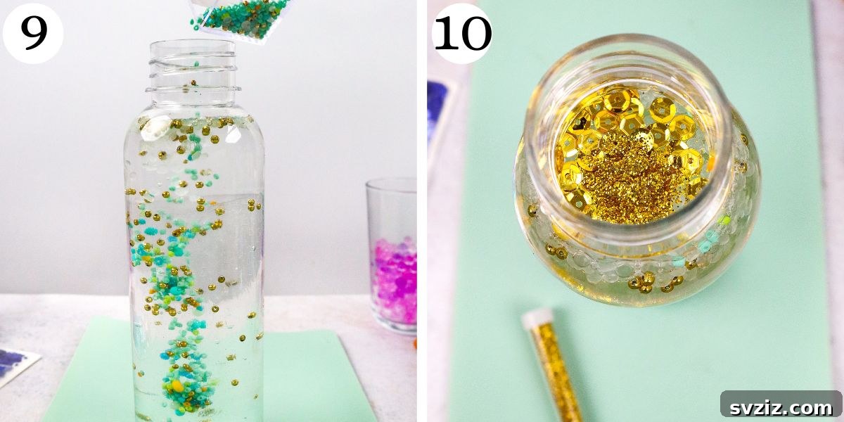 Creative Sensory Bottles - Filling with Glitter and Sequins