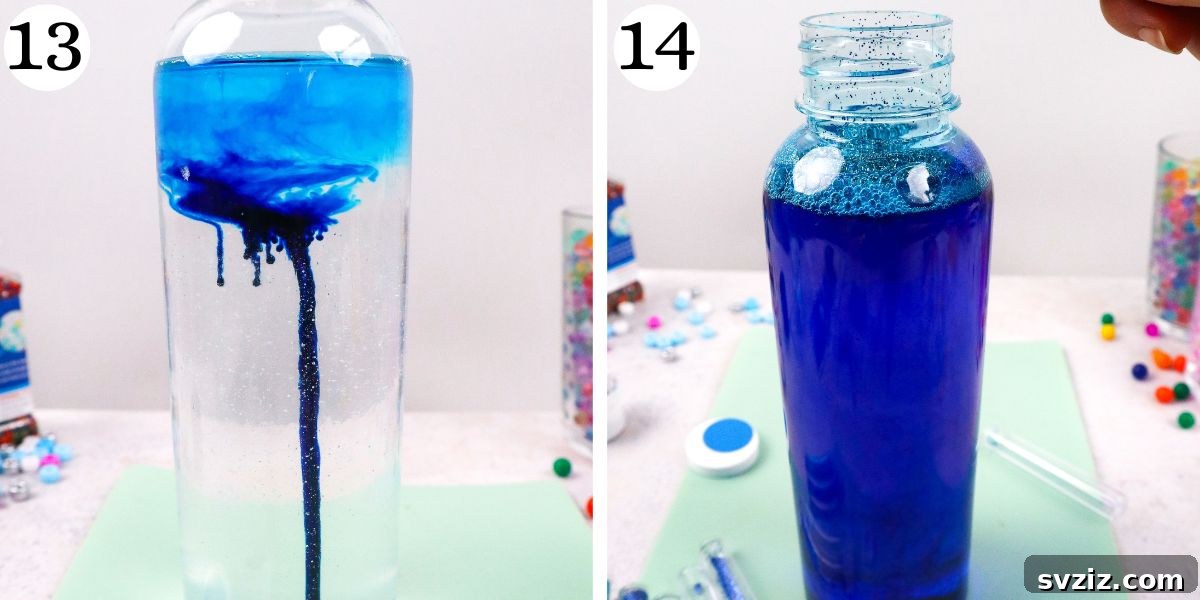 Stunning Sensory Bottles - Watching the Color Drizzle