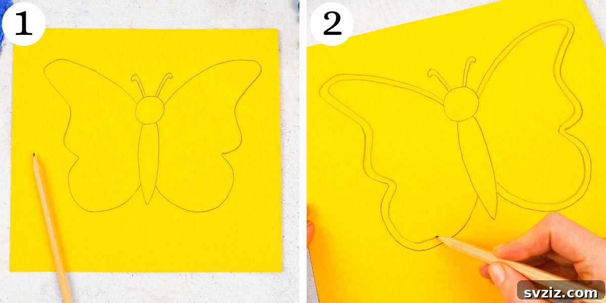 Drawing the outline for a cute butterfly suncatcher