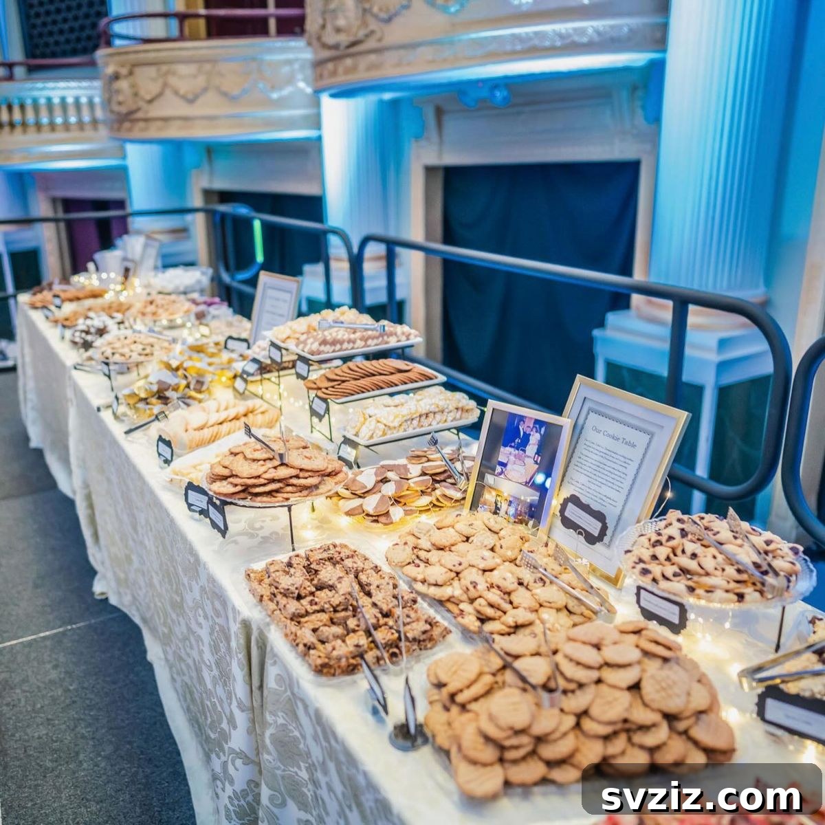 Exquisite Wedding Dessert Spreads 15 A bountiful traditional German cookie table, featuring a heartwarming array of homemade cookies arranged on various serving dishes.