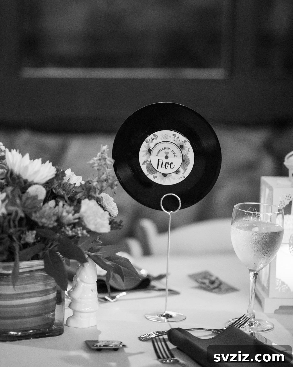 Vinyl Record Table Numbers for Music-Themed Wedding