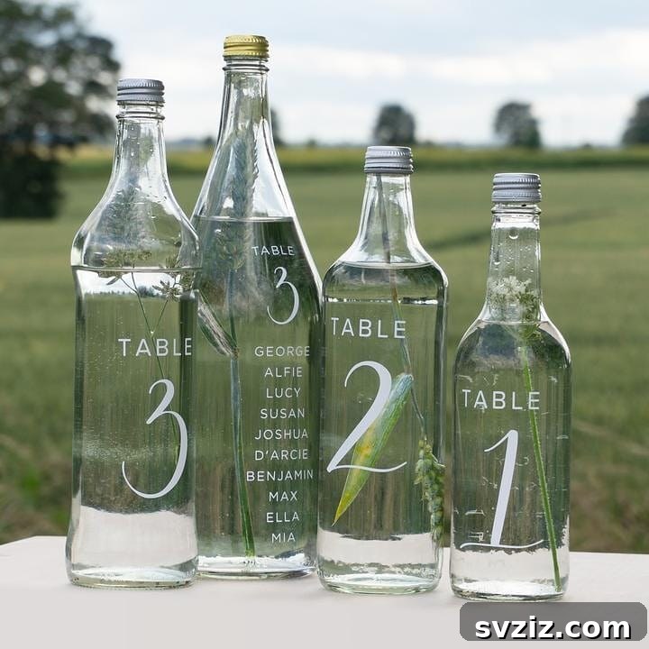 Repurposed Glass Bottles as Rustic Wedding Table Numbers