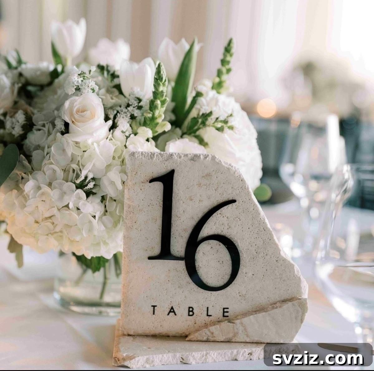 Elegant Marble Wedding Table Numbers with Gold Calligraphy