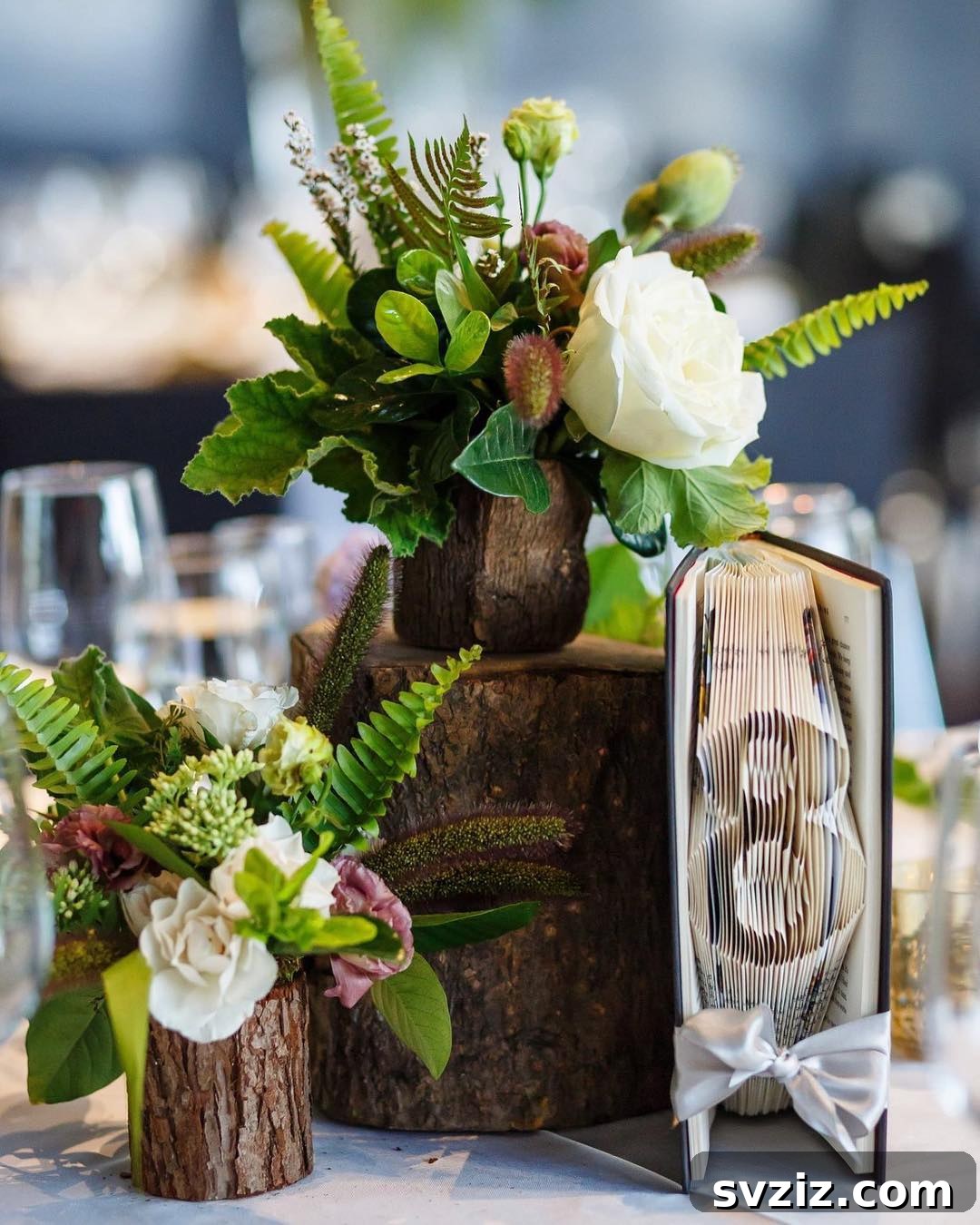 Rustic Wedding Table Numbers Carved into Old Books