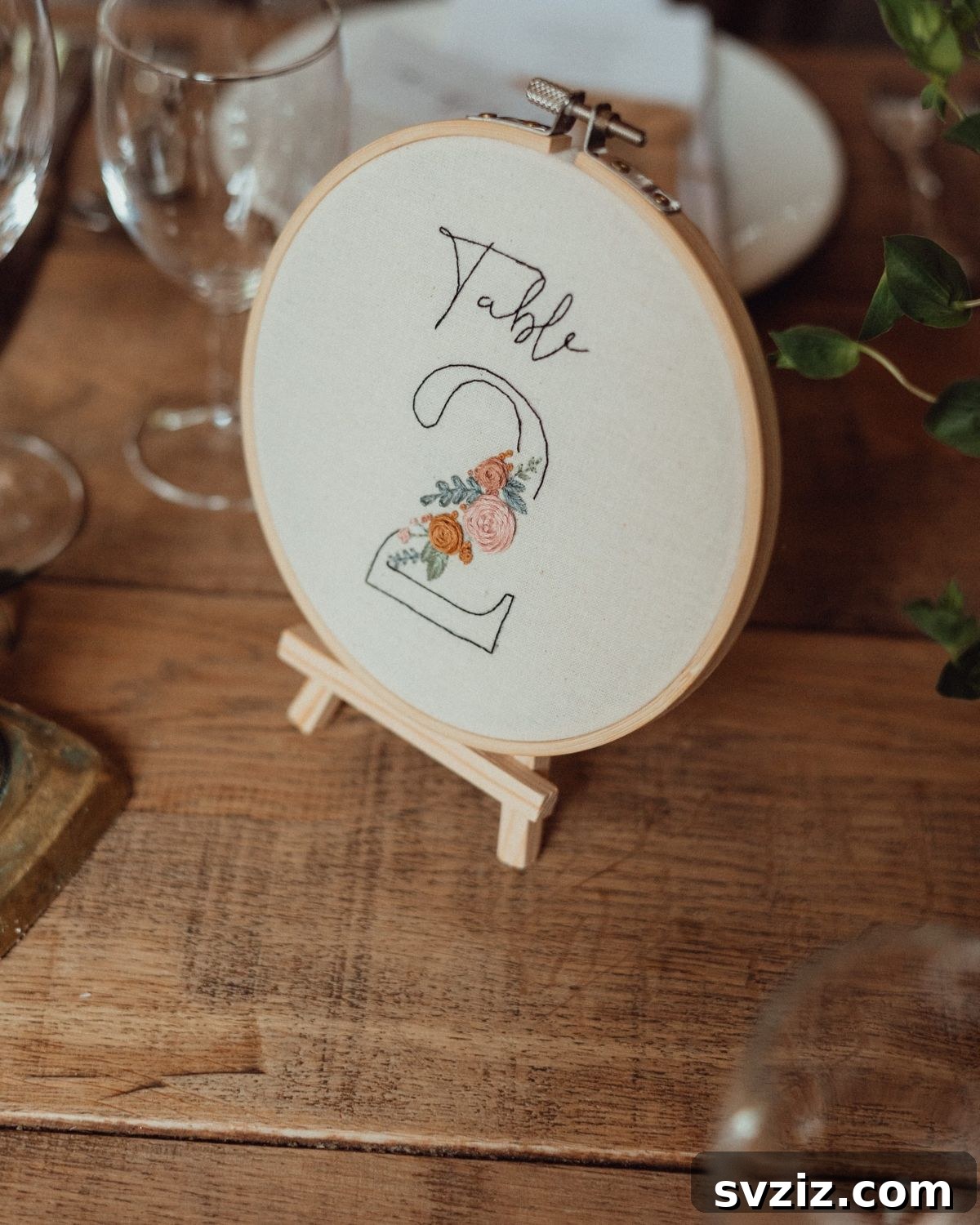 Hand-Embroidered Floral Number Patterns for Wedding Table Decor