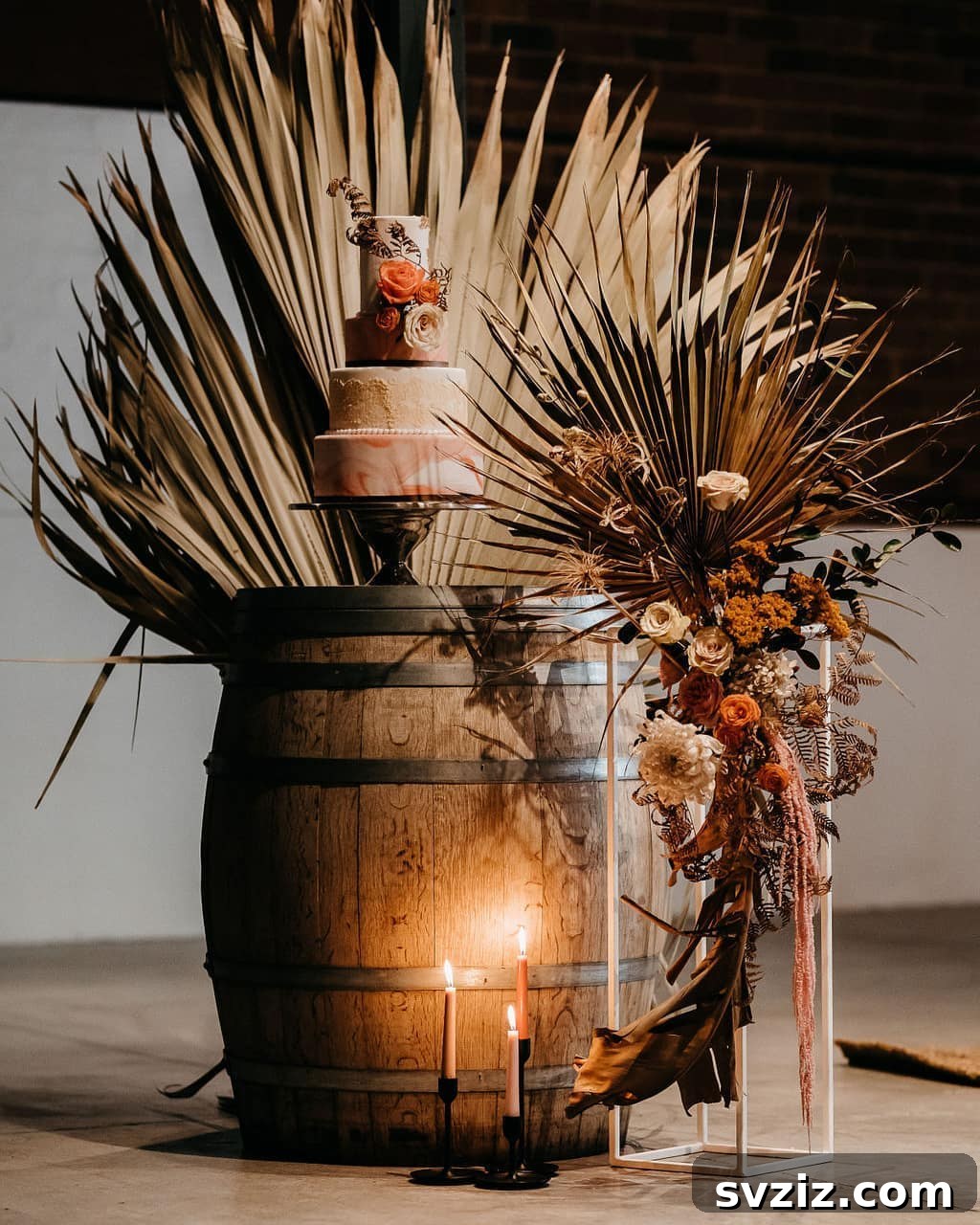 Elegant Wedding Cake Table Designs 13 11. Rustic Wine Barrel Scene-Stealer