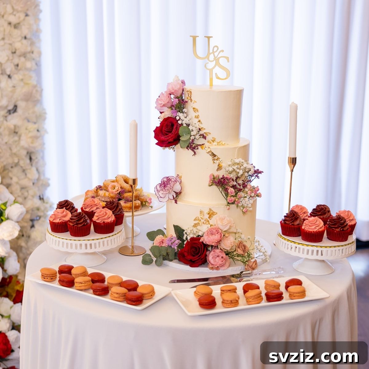 Elegant Wedding Cake Table Designs 5 3. Burgundy Bliss