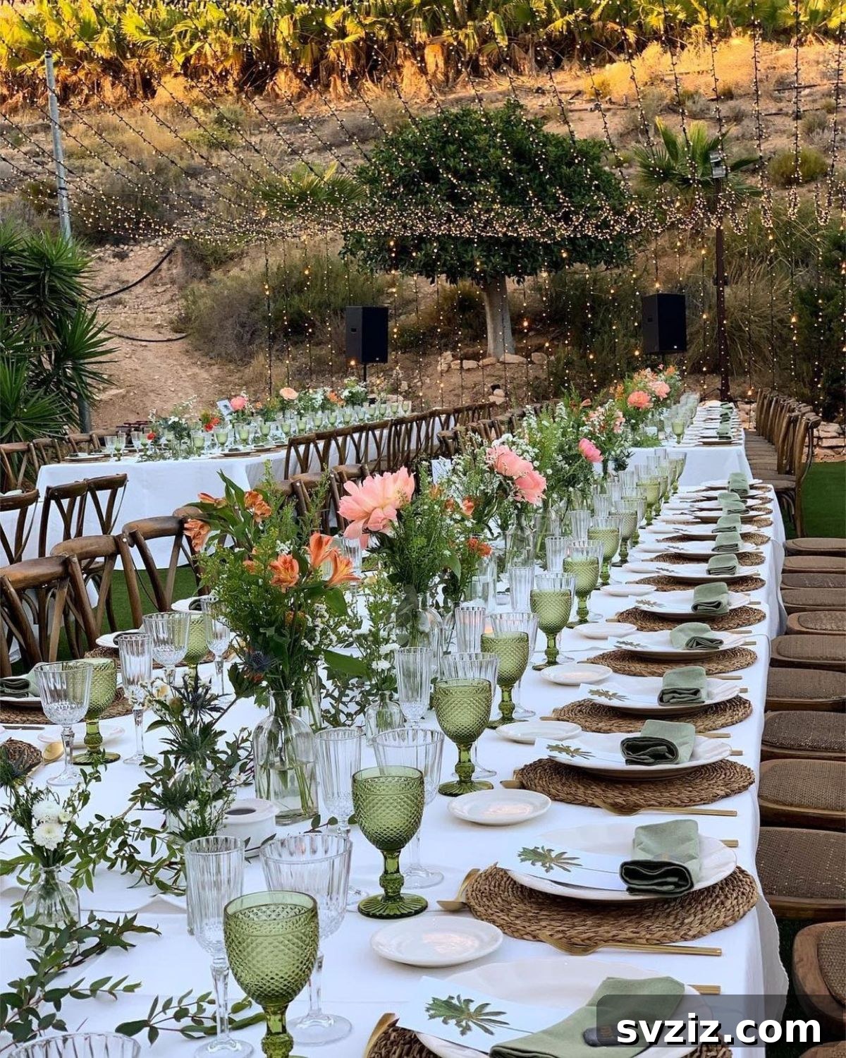 27 Breathtaking Long Table Wedding Inspirations 20 18. Rustic Vibes & Fairy Lights