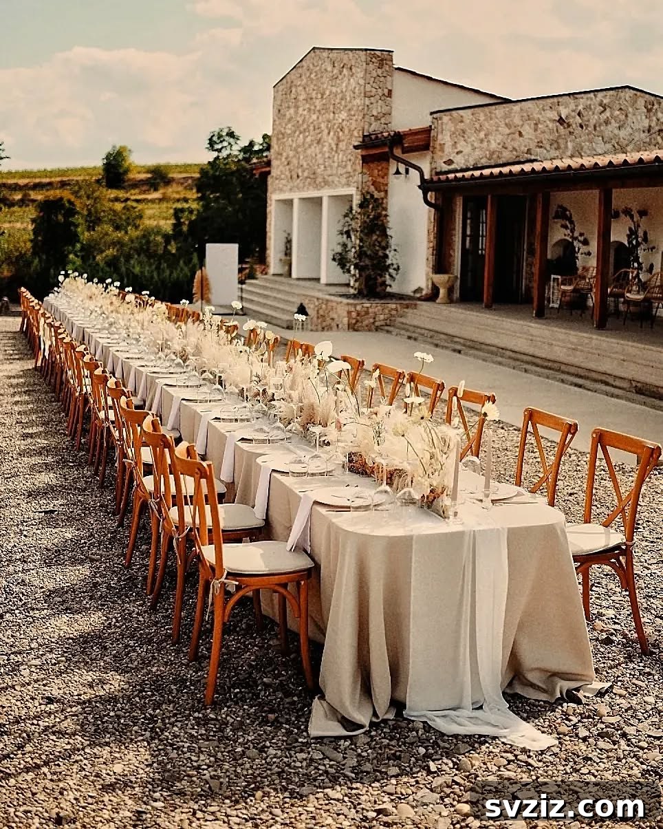 27 Breathtaking Long Table Wedding Inspirations 6 4. Rustic Off-White