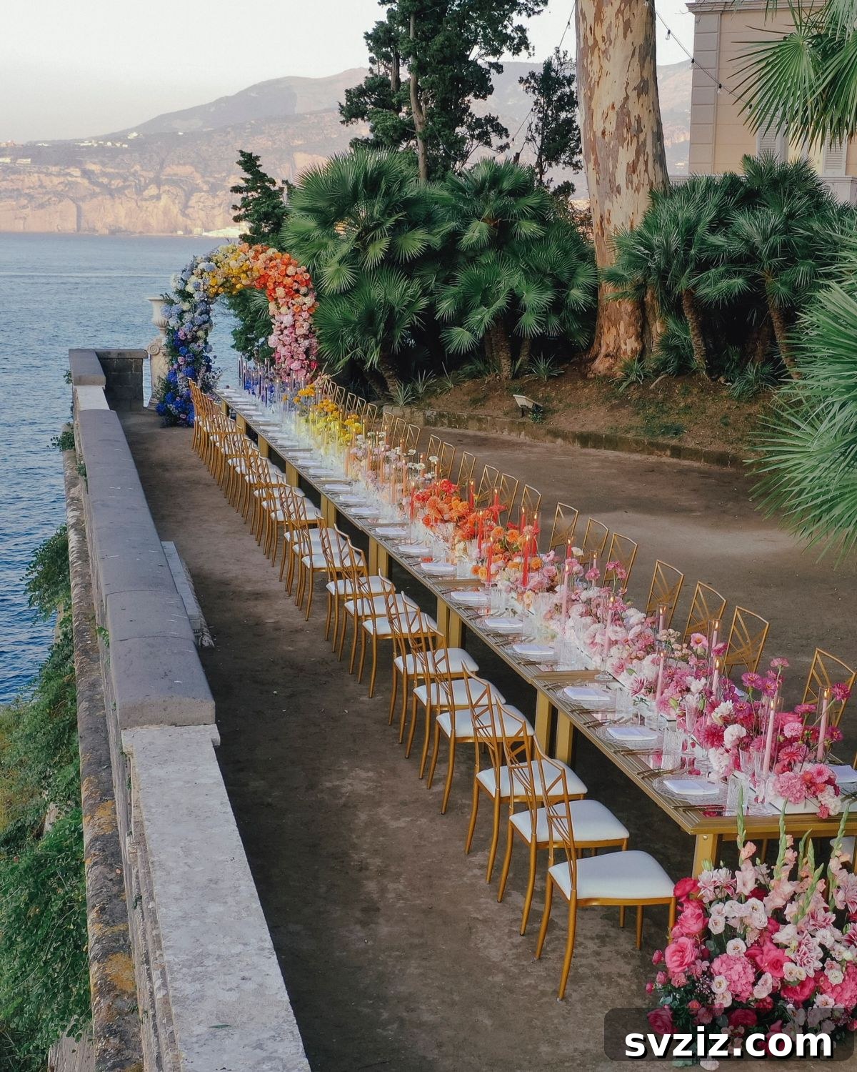 27 Breathtaking Long Table Wedding Inspirations 9 7. Rainbows and Gold