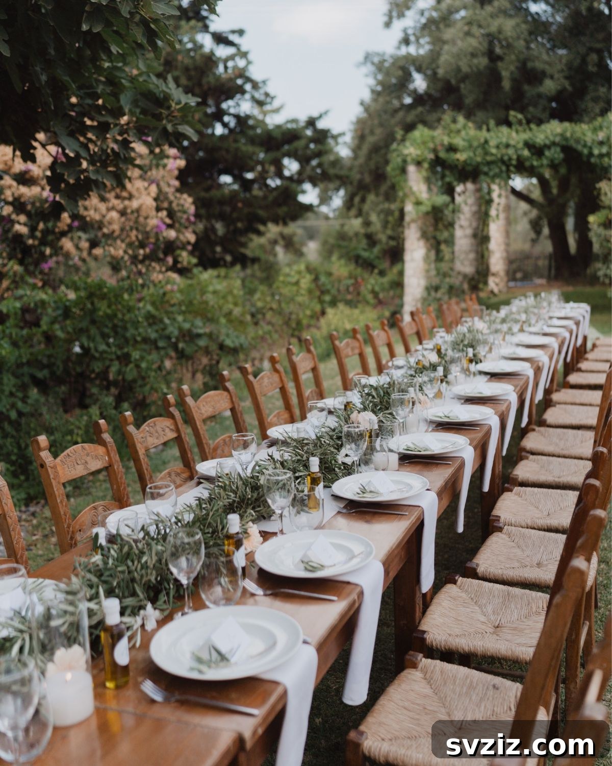 Charming Rustic Long Table Wedding Inspiration 12 Elegant Rustic Long Table with Olive Branches and Pristine White China for a Candlelit Wedding