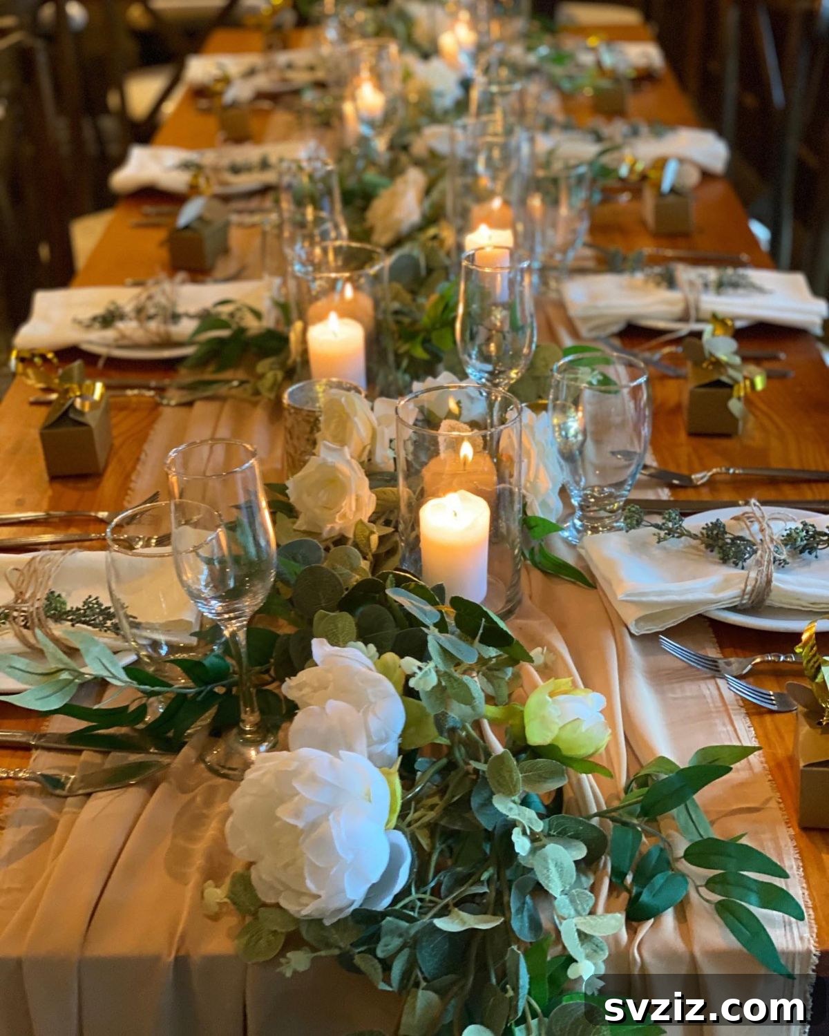 Charming Rustic Long Table Wedding Inspiration 4 Eucalyptus and Ruscus Wedding Table Runner for Everlasting Love Theme