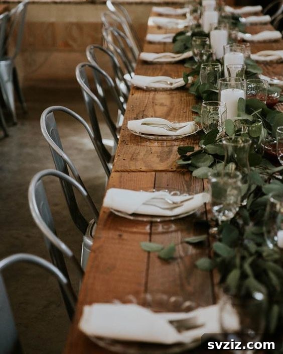 Charming Rustic Long Table Wedding Inspiration 5 Minimalist Rustic Wedding Table Decor with Long Wooden Table and Green Centerpiece