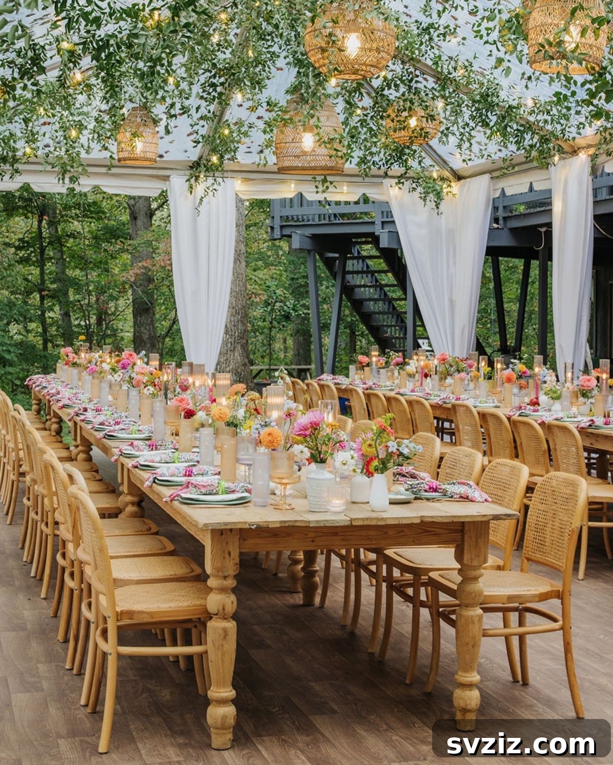 Charming Rustic Long Table Wedding Inspiration 6 Light and Airy Springtime Rustic Wedding Table with Ivy Floral Napkins and Mismatched Glassware