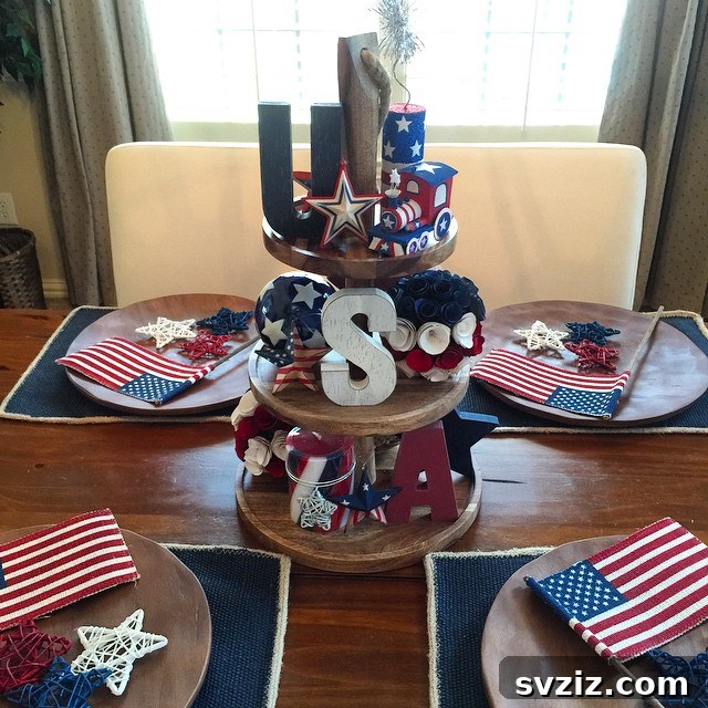 Show Your Spirit: Easy DIY 4th of July Table Decorations 12 Rustic USA Centerpiece with Tiered Stand for 4th of July