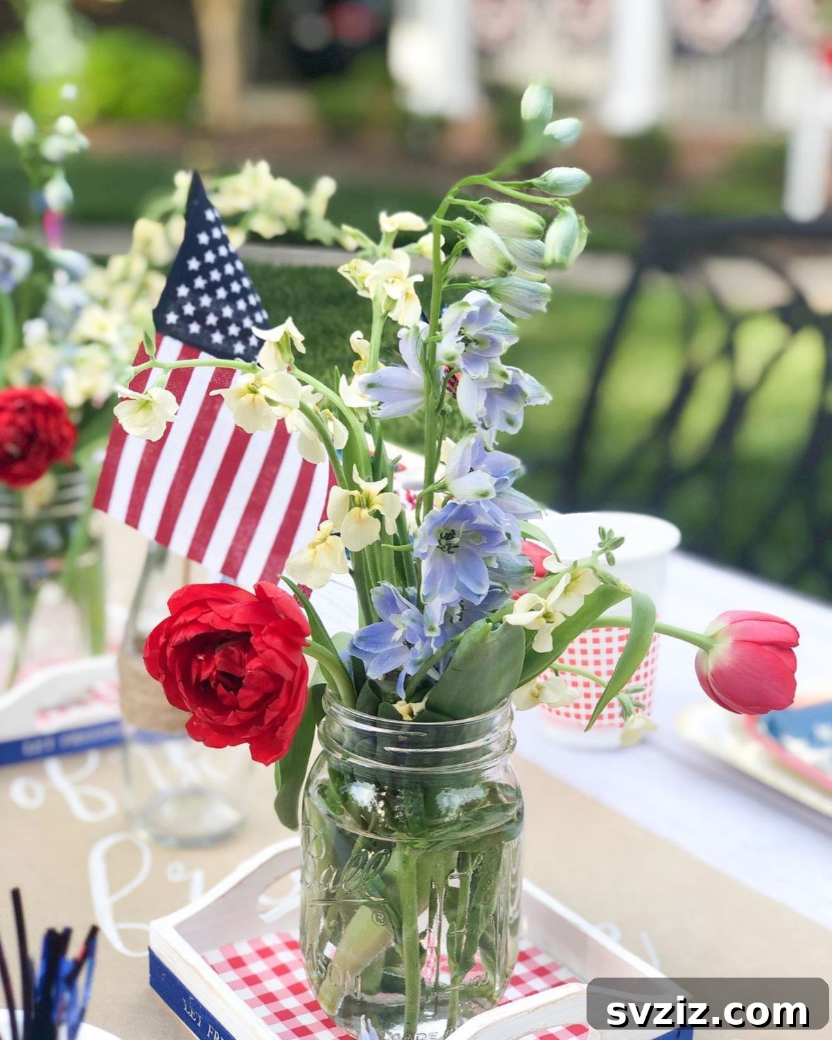 Show Your Spirit: Easy DIY 4th of July Table Decorations 20 Delicate Floral Vase with American Flag for 4th of July Centerpiece